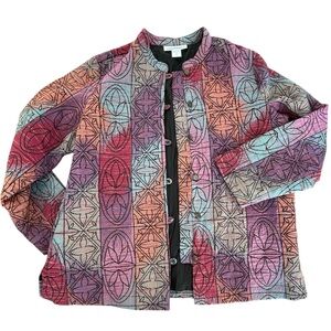 Serengueti Embroidered Quilted Jacket Colorful Geometric Women's Size XL